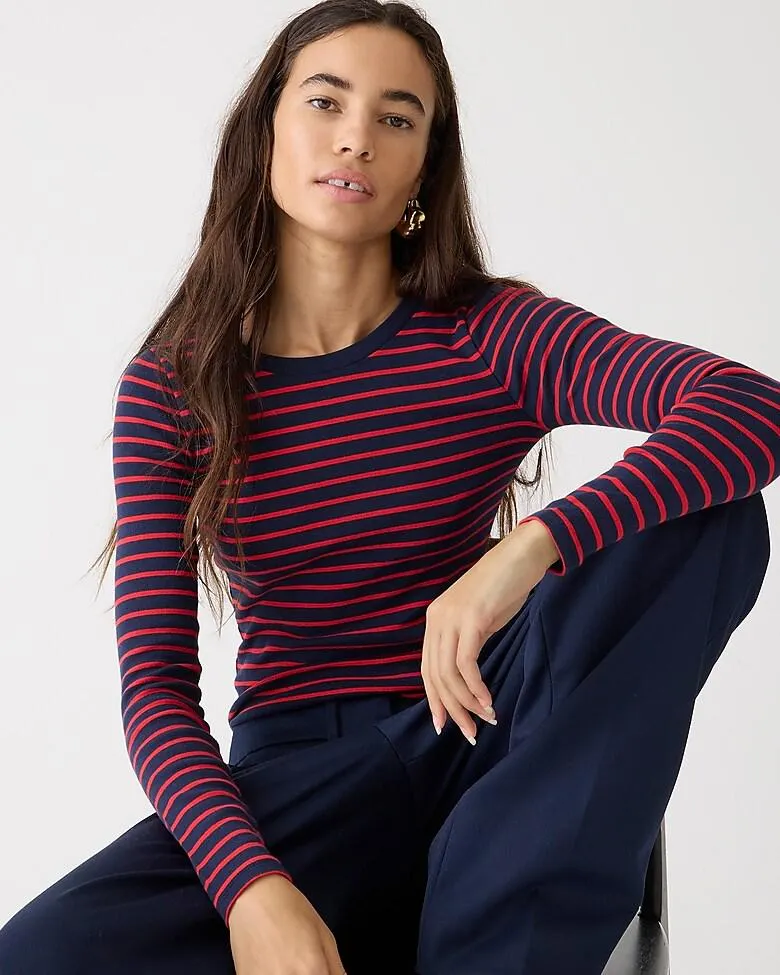 Perfect-fit long-sleeve crewneck T-shirt in stripe