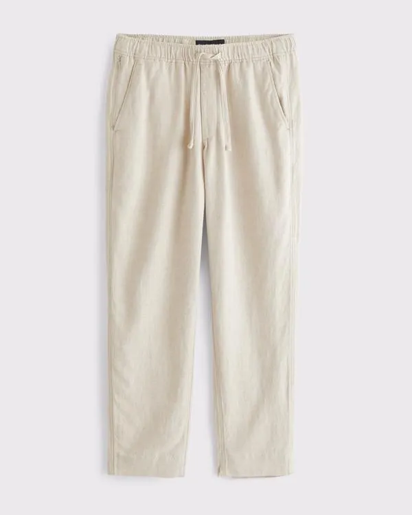 Loose Tailored Linen-Blend Pull-On Pant