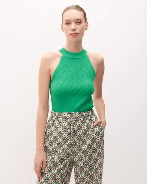 Blusa Verde Halter Tejido Canalé