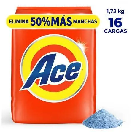 Detergente en Polvo Ace Limpieza Instantánea 16 Cargas (1720g)
