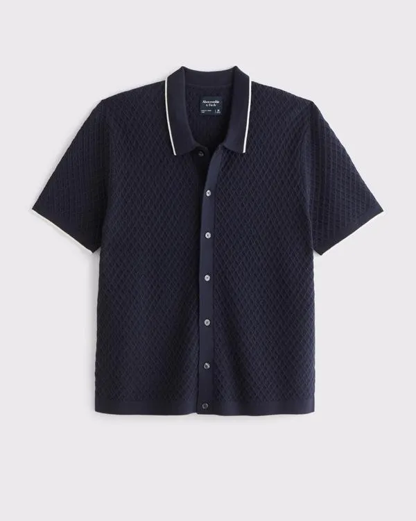 Diamond Stitch Button-Through Sweater Polo