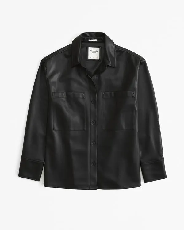 Oversized Vegan Leather Shirt Jacket