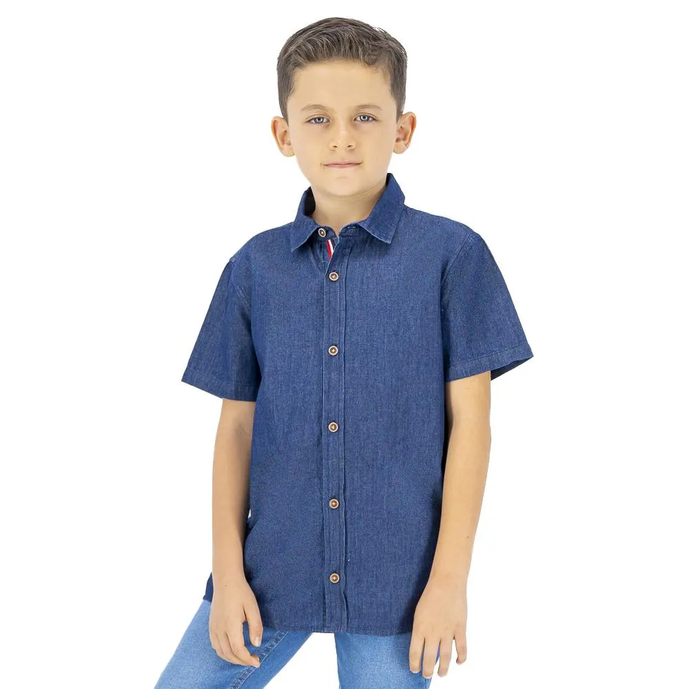 Camisa Tipo Mezclilla Hummo Niño Botones En Contraste