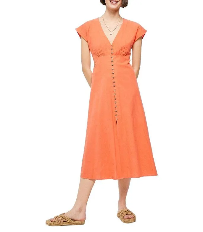 Vestido midi con botones Mujer