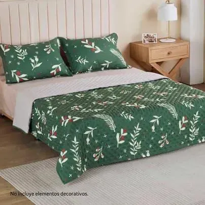 Cubrelecho doble de hojas rojas con verde