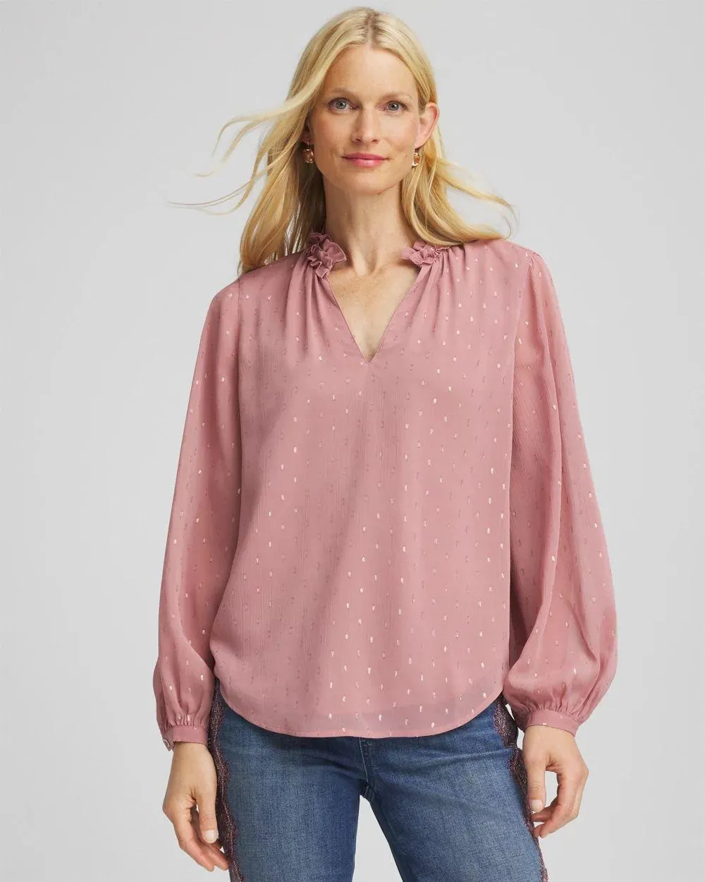 Ruffleneck Lined Georgette Blouse