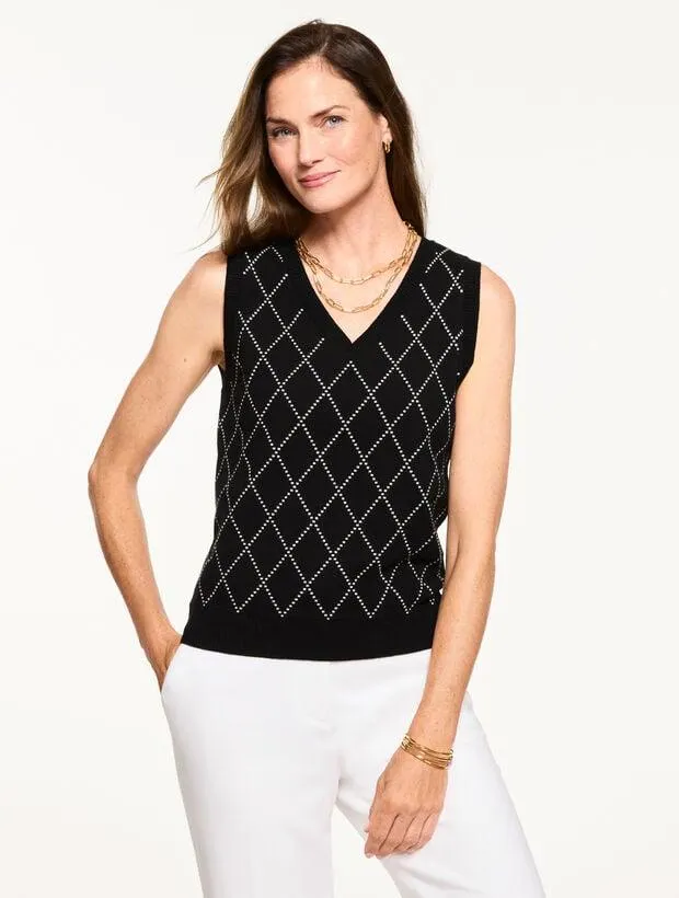 V-Neck Sweater Shell - Bias Plaid