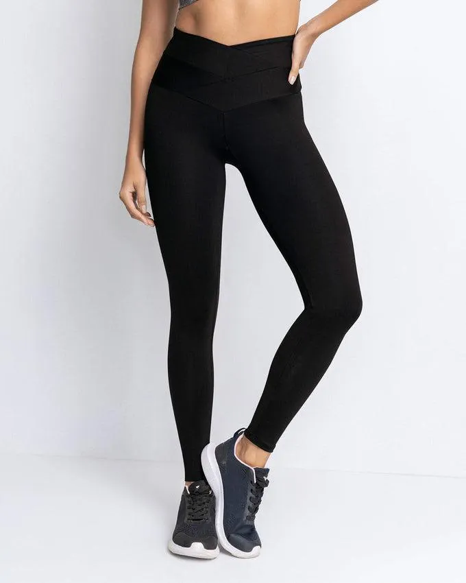Legging deportivo de control con pretina cruzada en forma de v