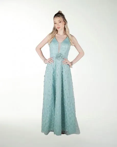 VESTIDO CL ESCOTE EN V EN TELA 3D