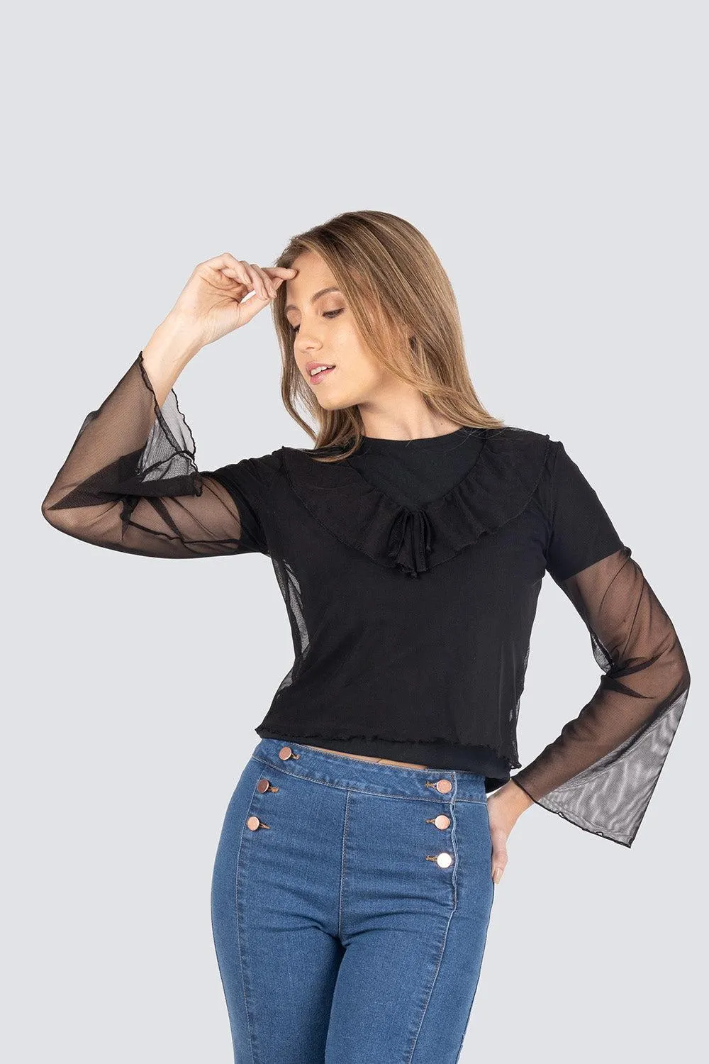 Blusa manga larga mesh