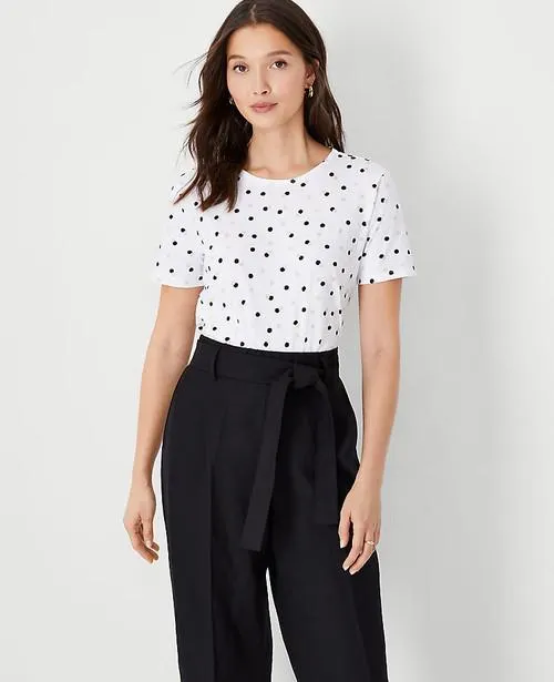 Camisas Ann Taylor Dotted Pima Algodon Crew Neck Blancos | 741652-GVB