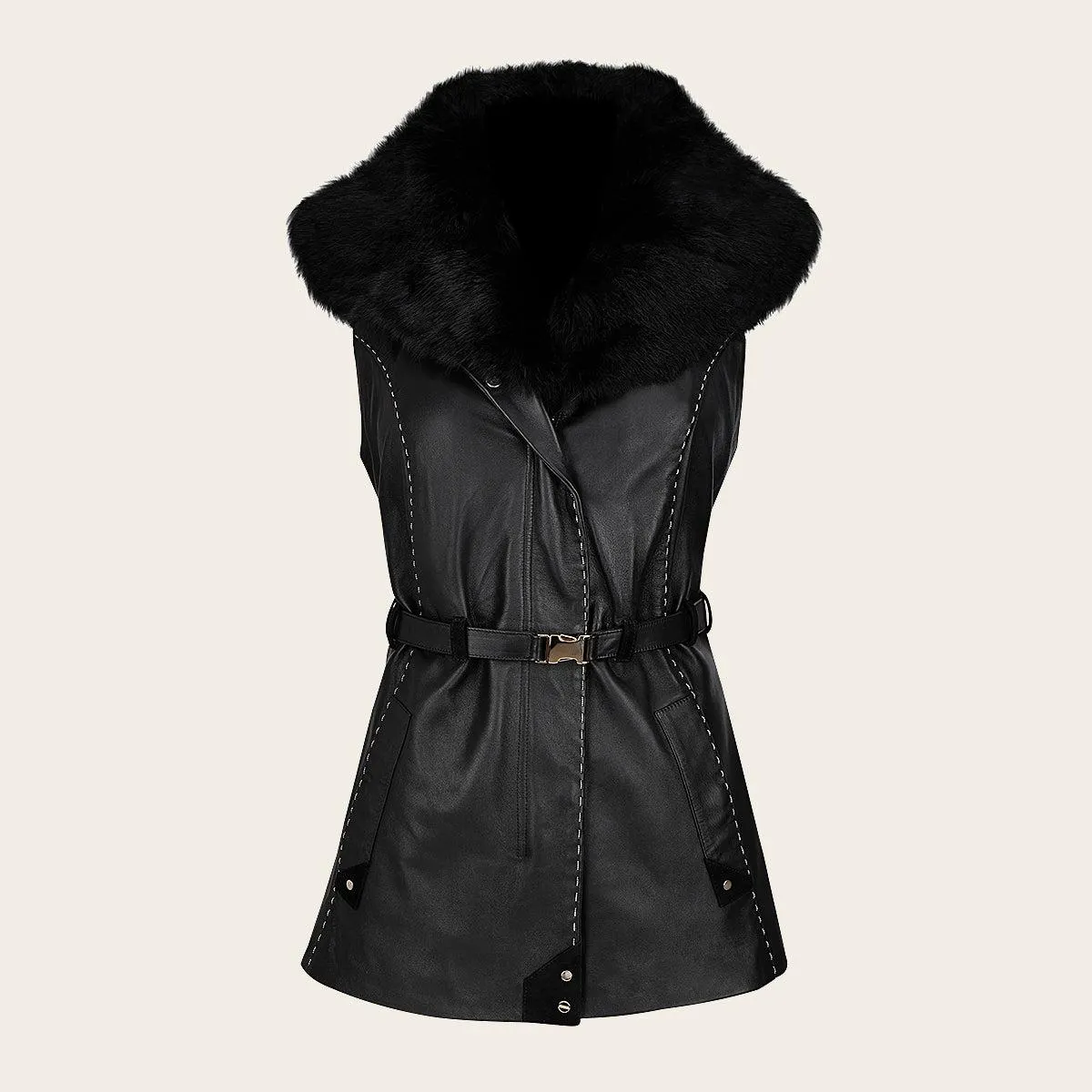 Chaleco con cuello de pelo de conejo