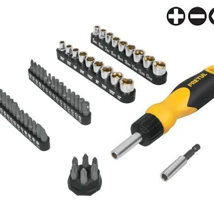 Desarmador Tipo Matraca Pretul 22976 Con 35 Puntas Y 18 Dados