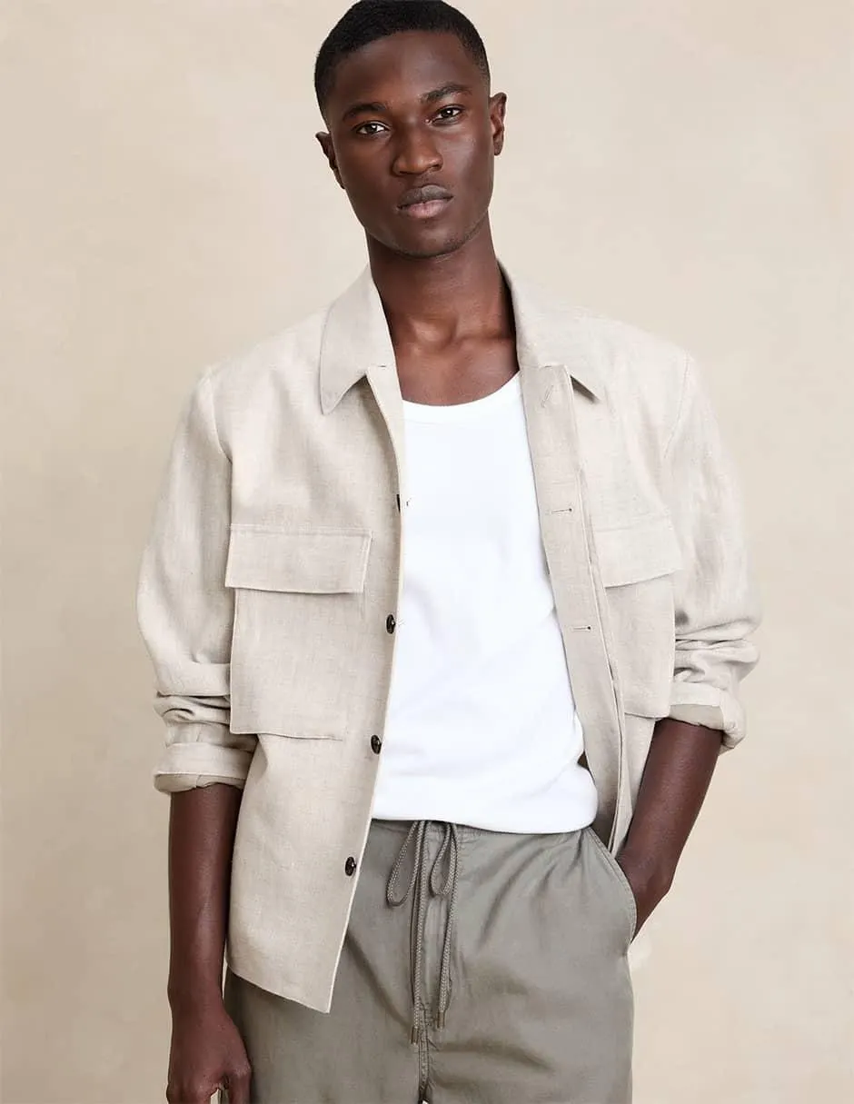 Camisa casual de lino manga larga para hombre