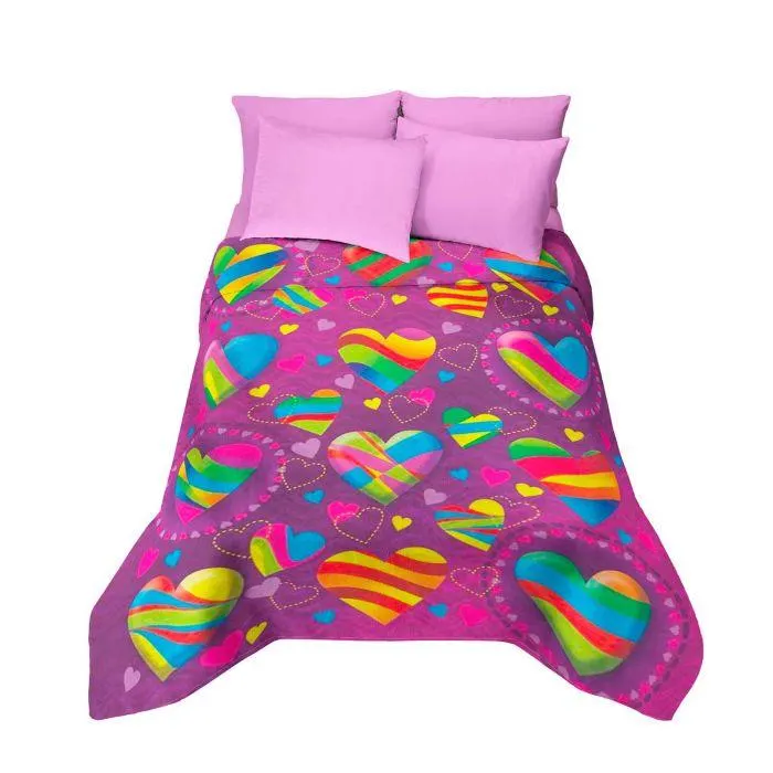 COBERTOR AMIGO MATRIMONIAL CORAZONES CARAMELO