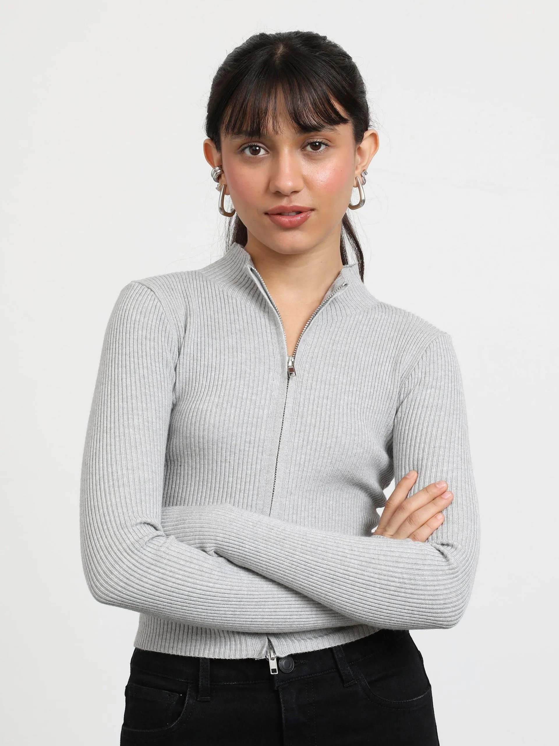 Suéter Jaspe Manga Larga con Cierre