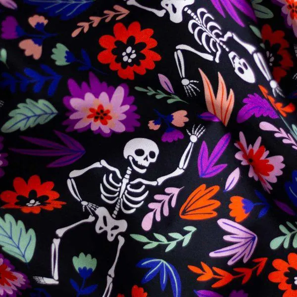 Algodón Estampado Digital Día de Muertos | Esqueletos y Flores