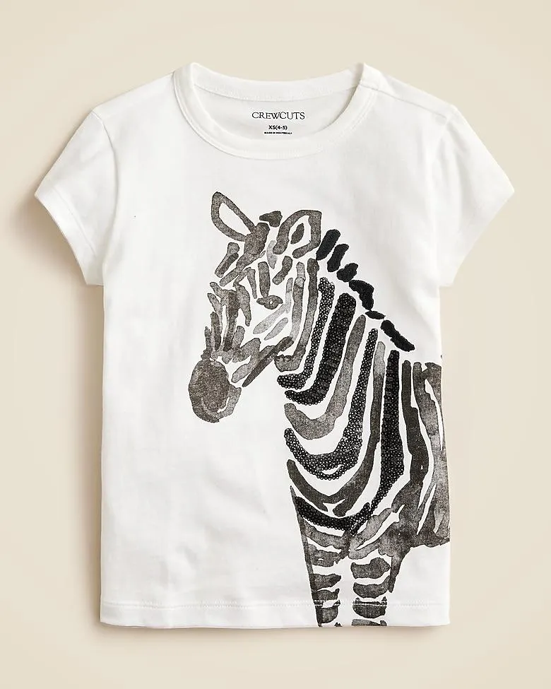 Girls' short-sleeve zebra graphic T-shirt with sequins