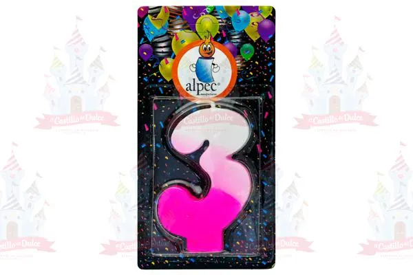 VELA NUMERO 3 BICOLOR ROSA 20/1 PZA ALPE