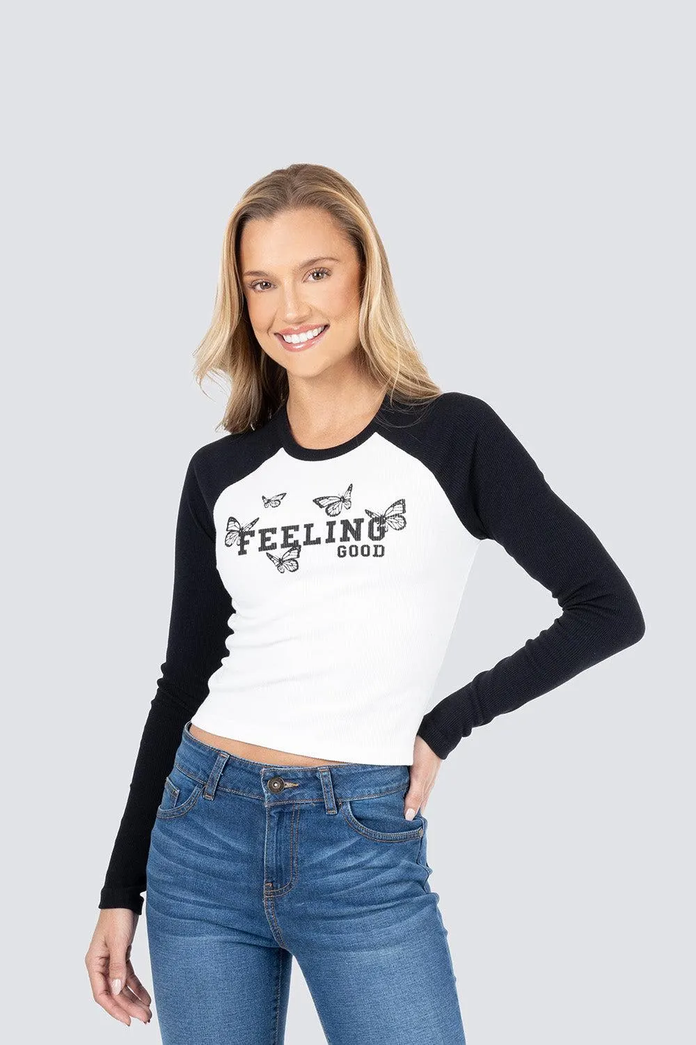 Playera manga larga estampada feeling good