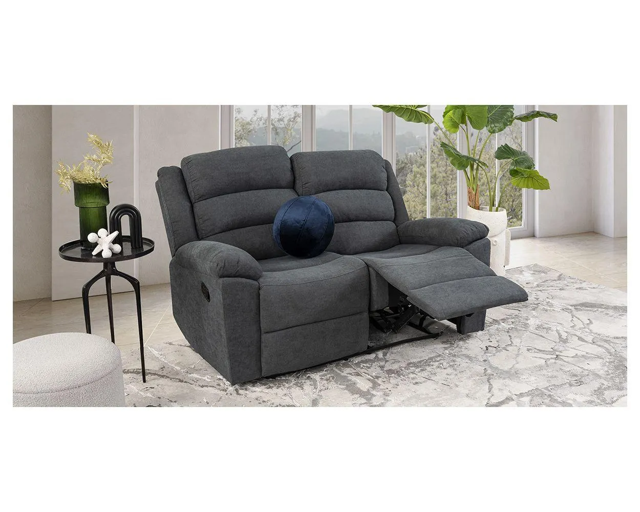 Sofá 2 Plazas Con 2 Reclinables Dublin Gris
