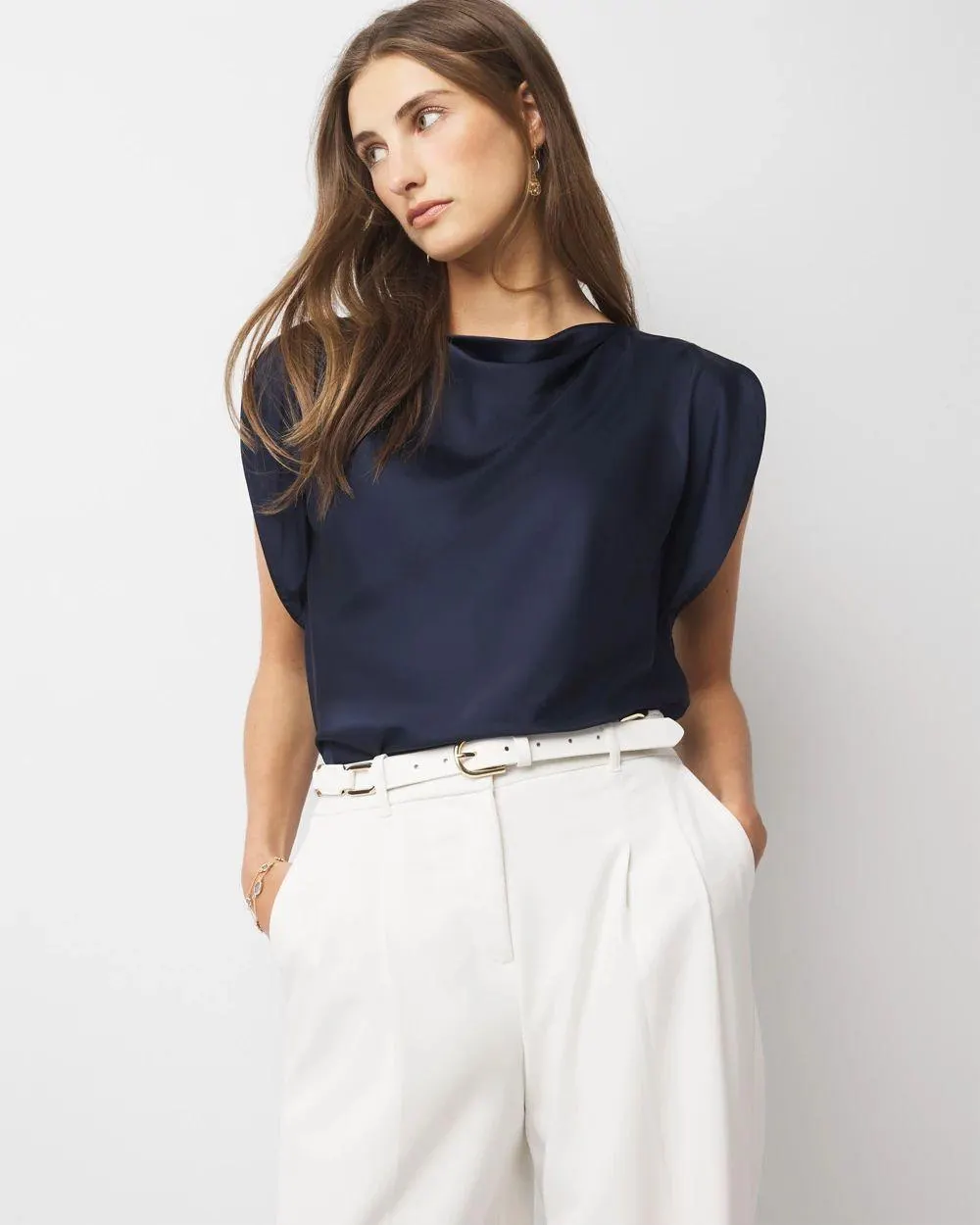 Satin Petal Sleeve Blouse