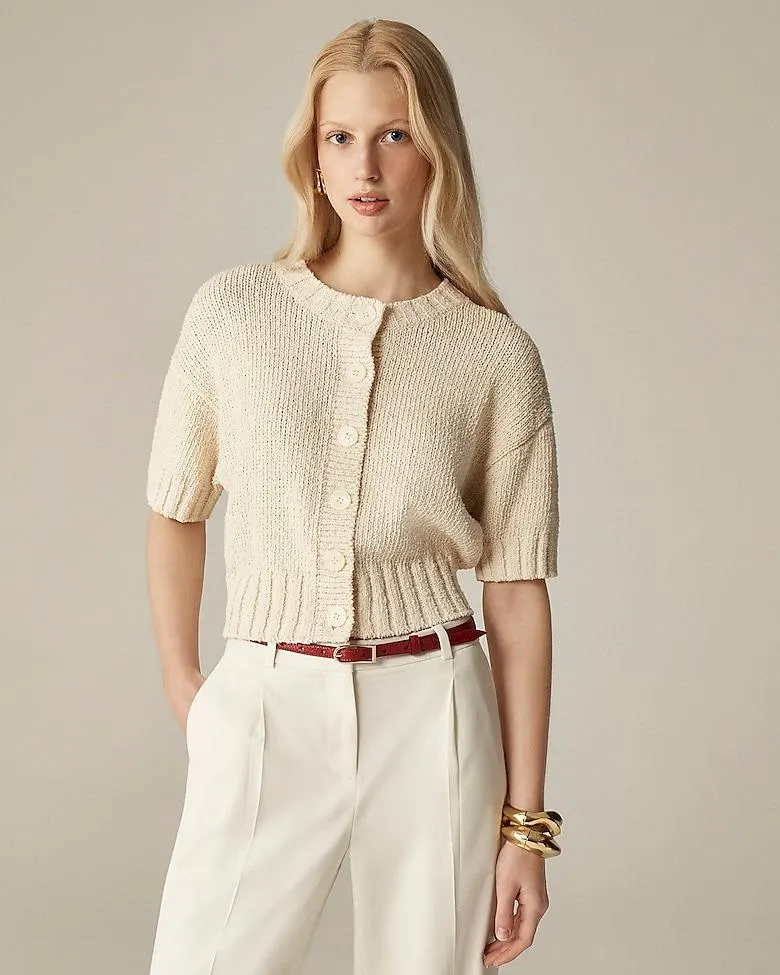Marina crewneck cardigan in textured cotton blend