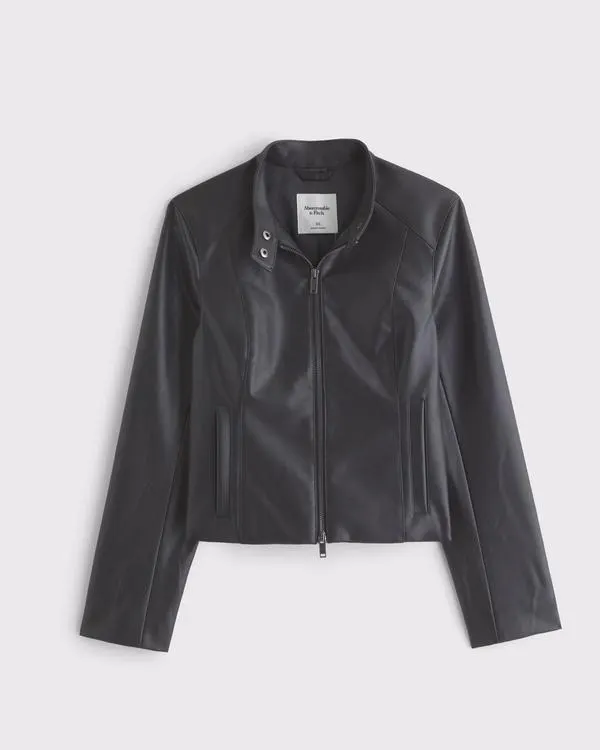 Slim Vegan Leather Mockneck Jacket