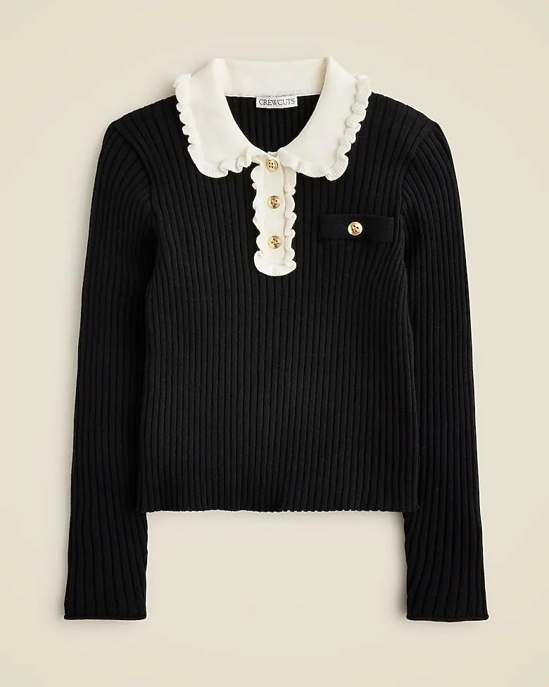 Girls' ruffle polo sweater