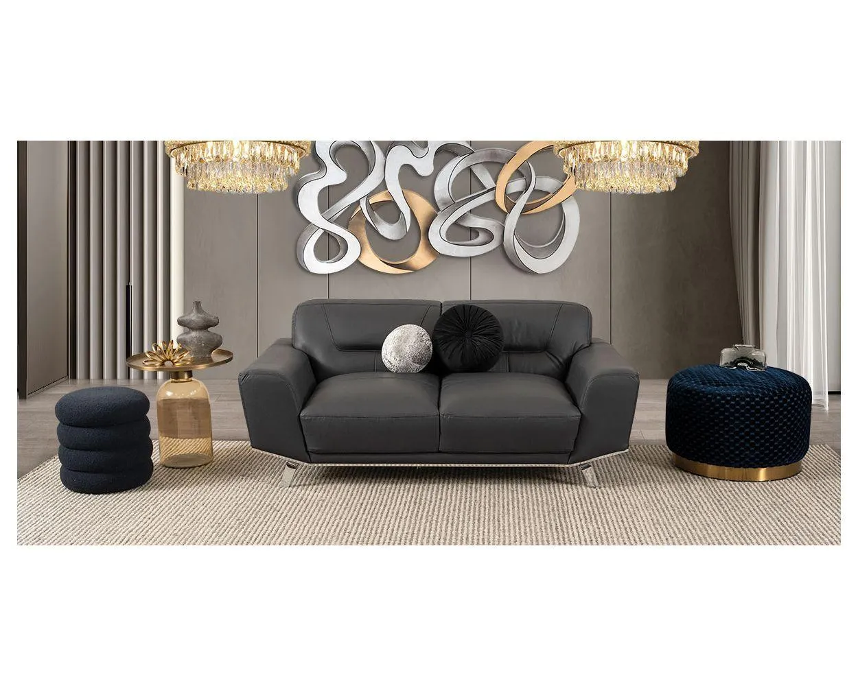 Sofá 2 Plazas Piel Ameno CL Gris (Boal)