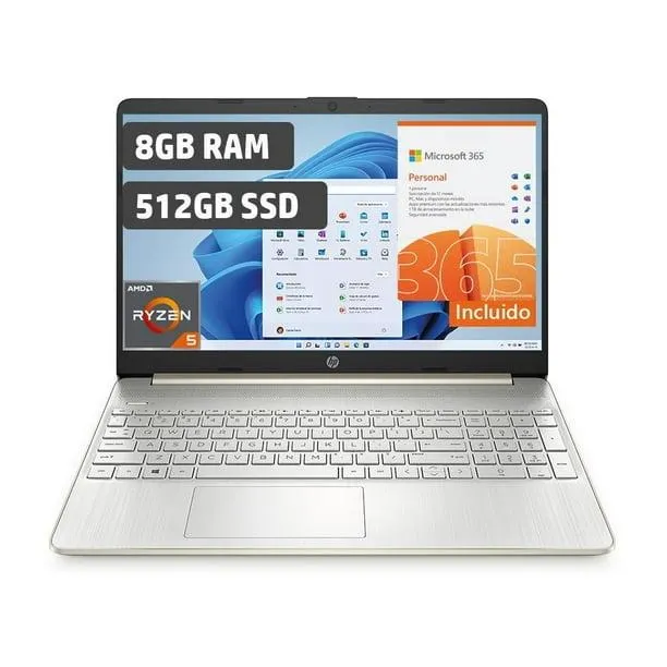 Laptop HP 15-ef2507la AMD Ryzen 5 8GB RAM 512GB y Microsoft 365 Personal 1 Año y 1 Curso Multilenguaje 1 Año