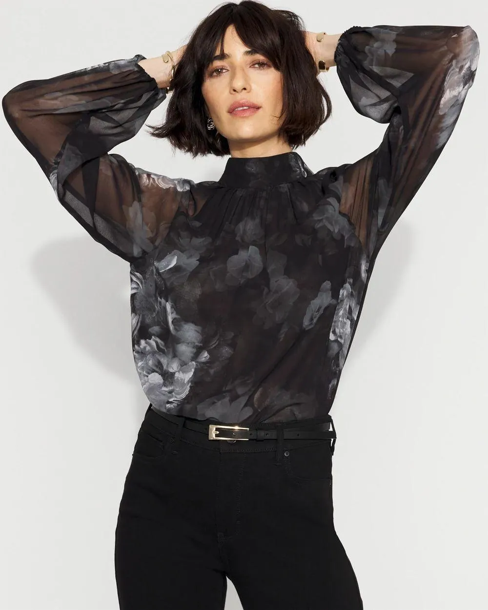 Mock Neck Raglan Sleeve Blouse