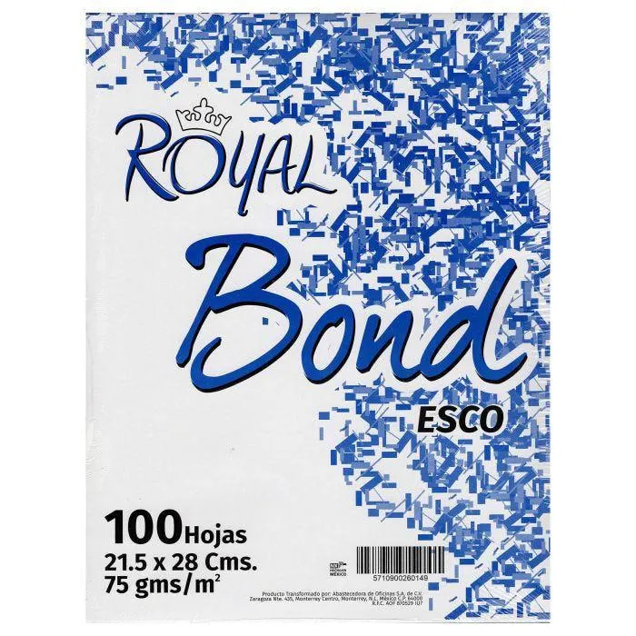 BOND BLANCO ROYAL ESCO CARTA 21.5 X 28 CM 75 GMS. C/100