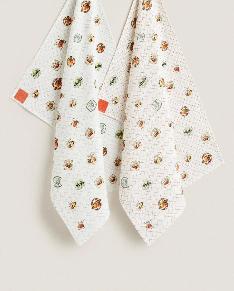PAÑO ALGODÓN ESTAMPADO CUADROS Y FRUTAS (PACK DE 2)