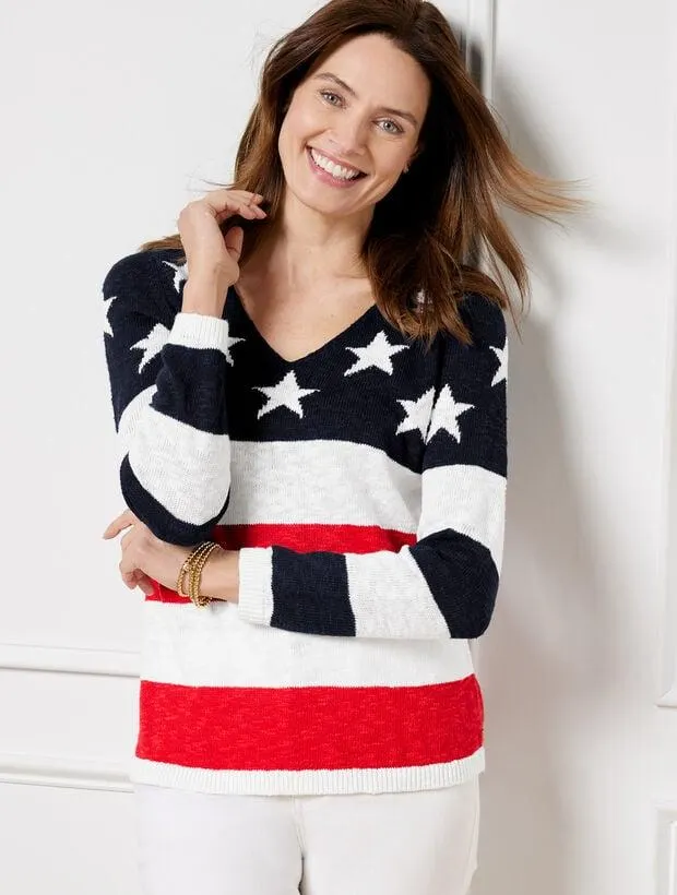 V-Neck Sweater - Americana Flag