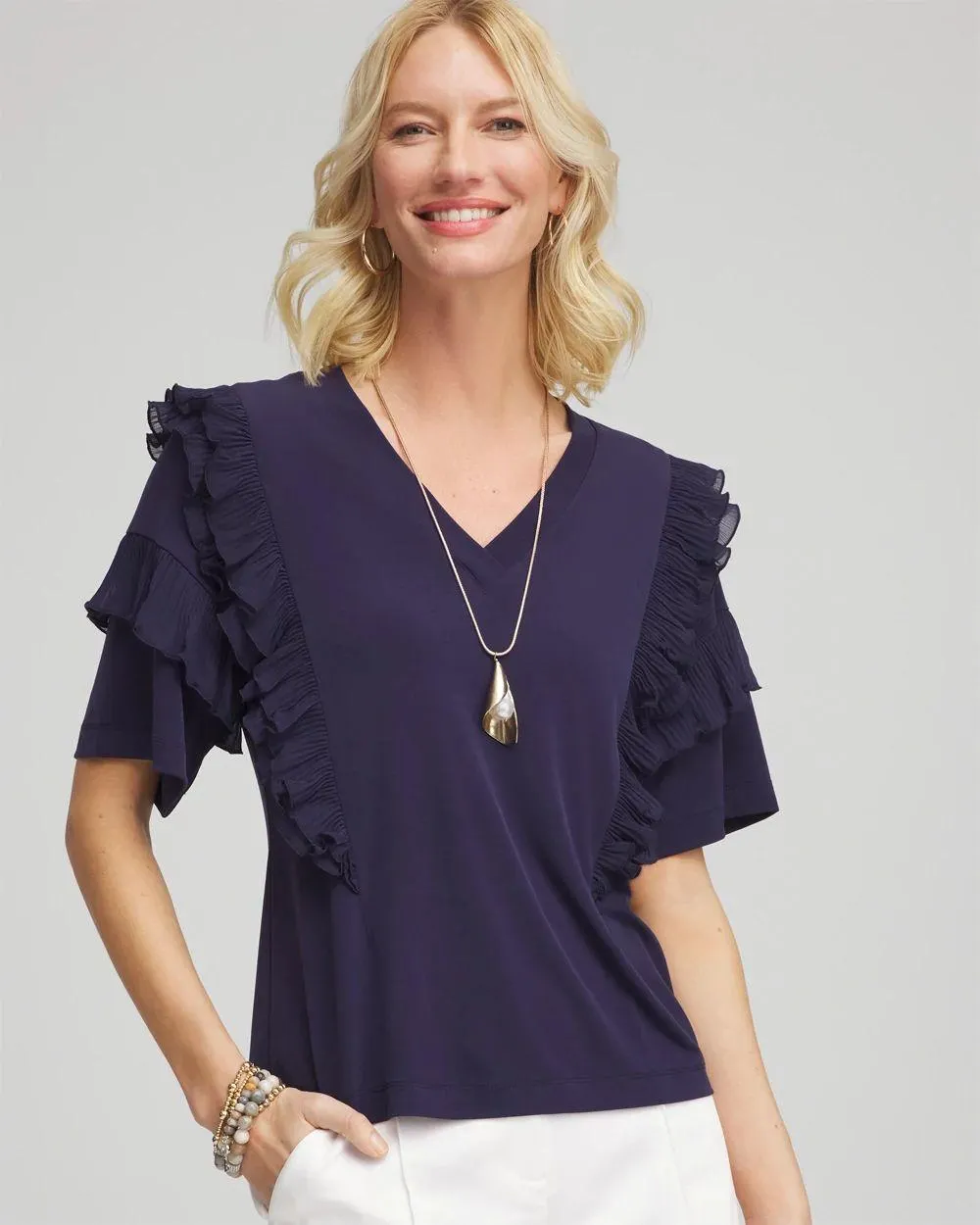 V-Neck Tiered Ruffle Sleeve Tee