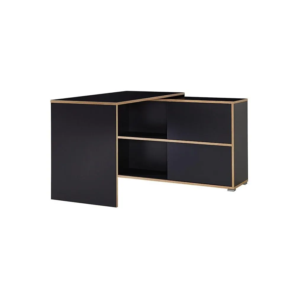 Yatai - Escritorio esquinero estilo moderno color antracita y madera de encino