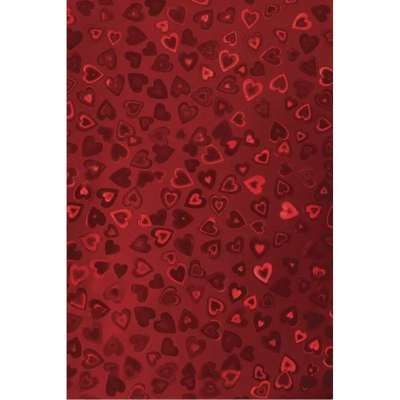 Papel Metálico Holográfico Corazones de 50 x 70 cm Rojo con 10