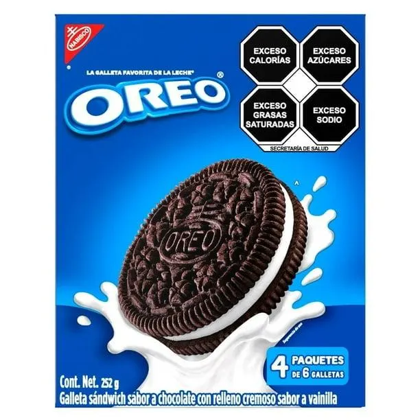 Galletas Oreo Chocolate Relleno sabor Vainilla 252 g 4 Paquetes c/u 6 Galletas