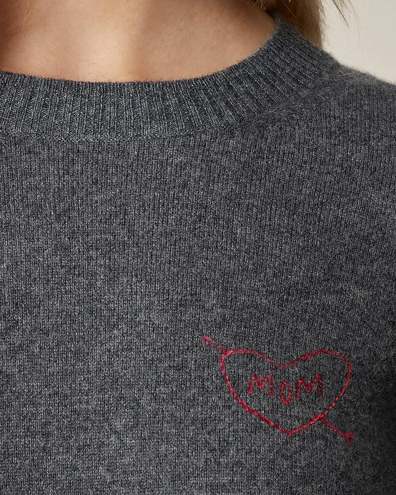 Embroidered cashmere shrunken crewneck sweater