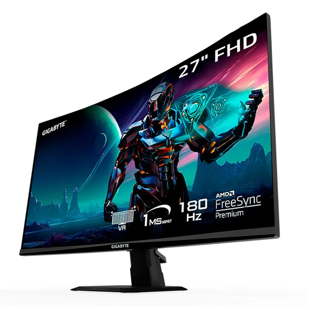 Monitor Gamer GIGABYTE GS27FC / 27” / 180Hz / 1080P / 1920x1080 / VA /1500R / 1 ms / Listo para HDR / FreeSync Premium / 1 puerto de pantalla 1.4 / GS27FC
