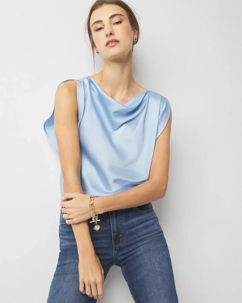 Satin Petal Sleeve Blouse