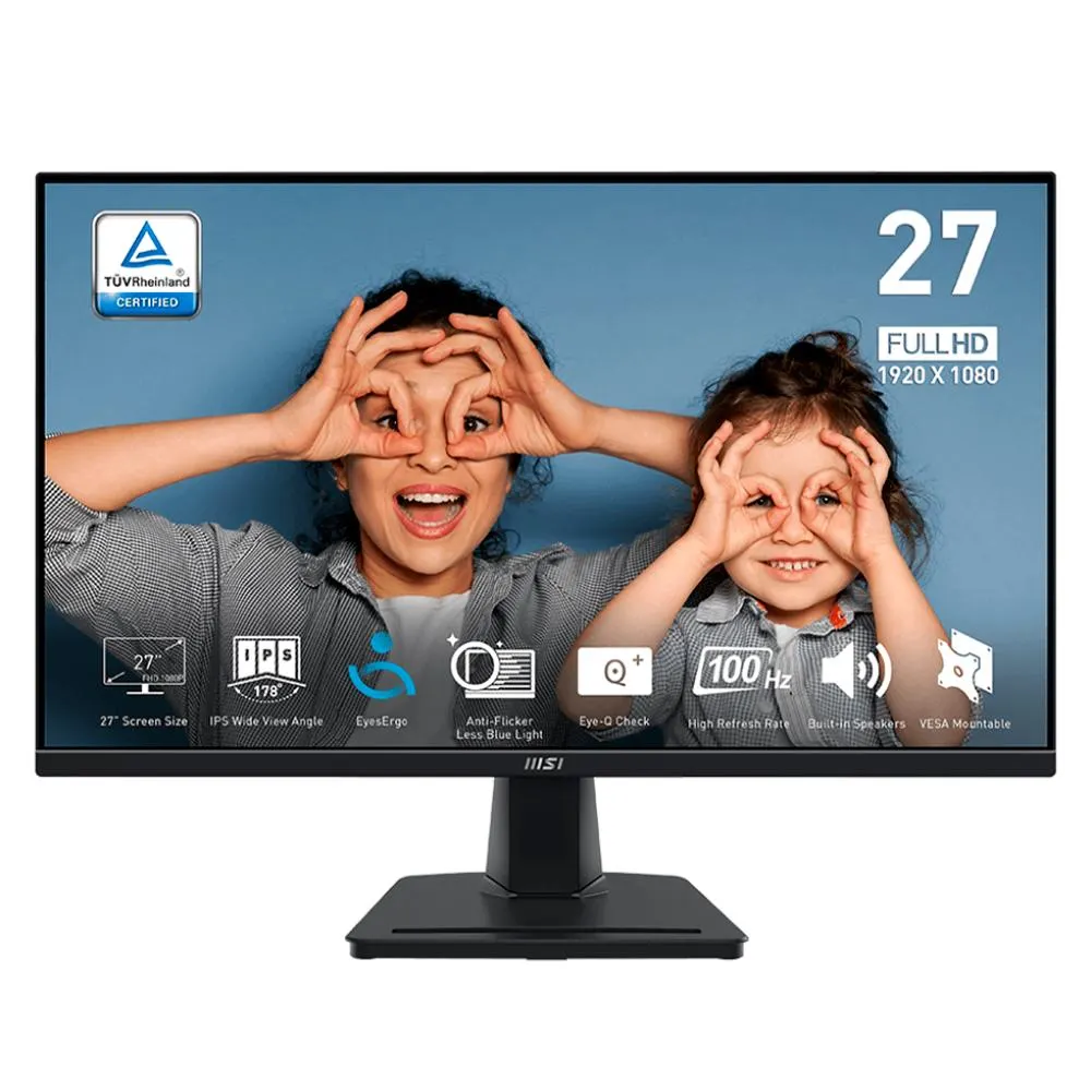 Monitor MSI PRO MP275 / 27" / IPS / 1920x1080 (FHD) / FreeSync / 100Hz / Protección Ocular Certificada por TUV / 1 ms / VGA / HDMI / MP275