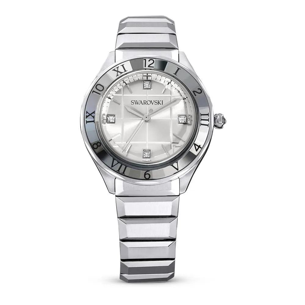 Reloj 37mm, Fabricado en Suiza, Brazalete de metal, Tono plateado, Acero inoxidable