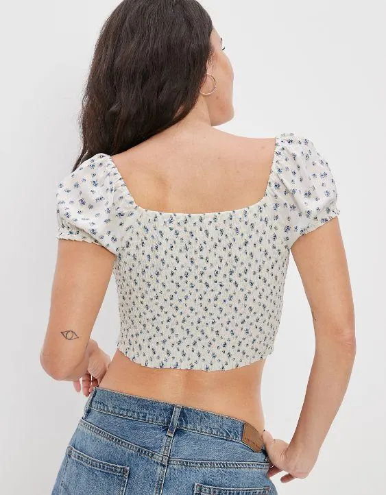 AE Short-Sleeve Smocked Blouse
