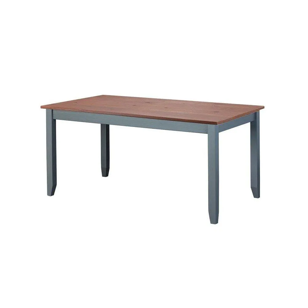 Anais - Mesa de comedor estilo clásico color gris oscuro con cubierta de madera tono nogal
