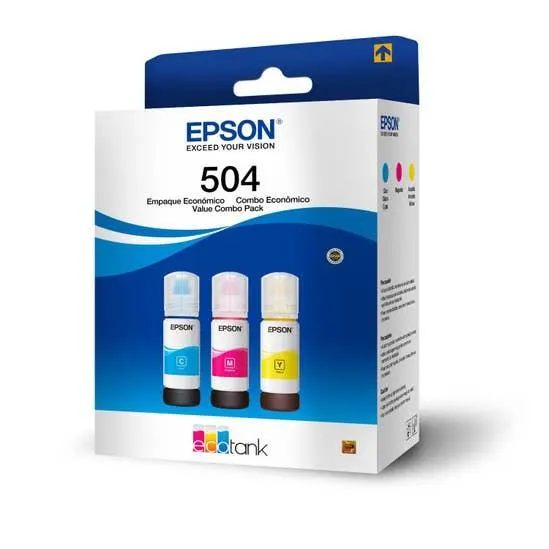 Botellas de Tinta Epson Ecofit Color Cian Magenta y Amarillo T504 3 unidades