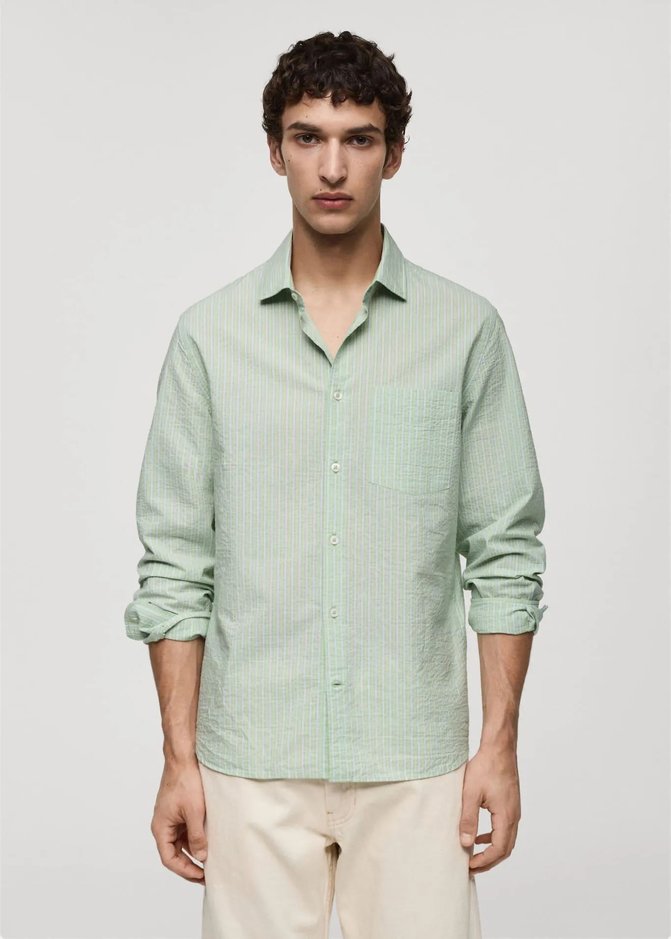 Camisa classic fit algodón seersucker rayas