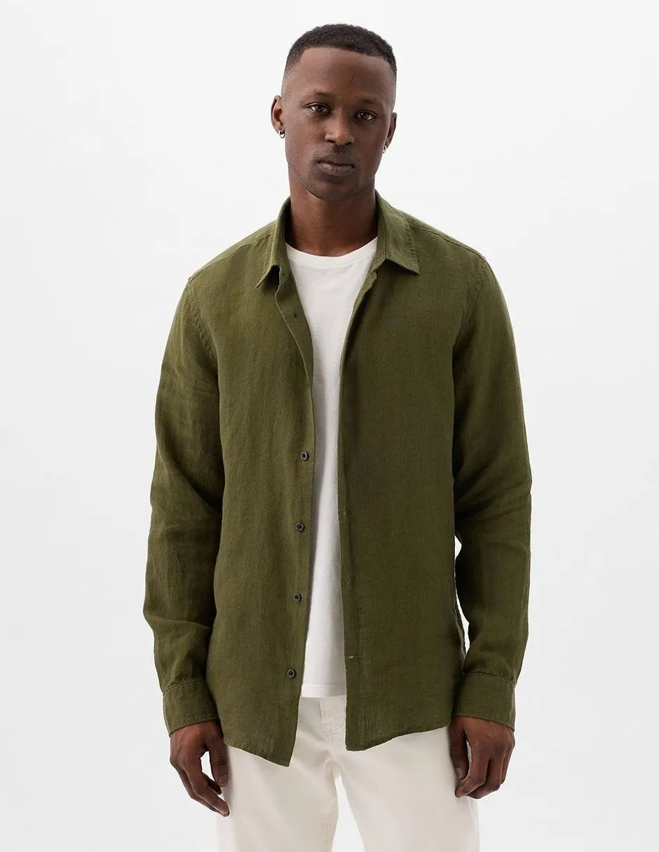 Camisa casual de lino manga larga para hombre