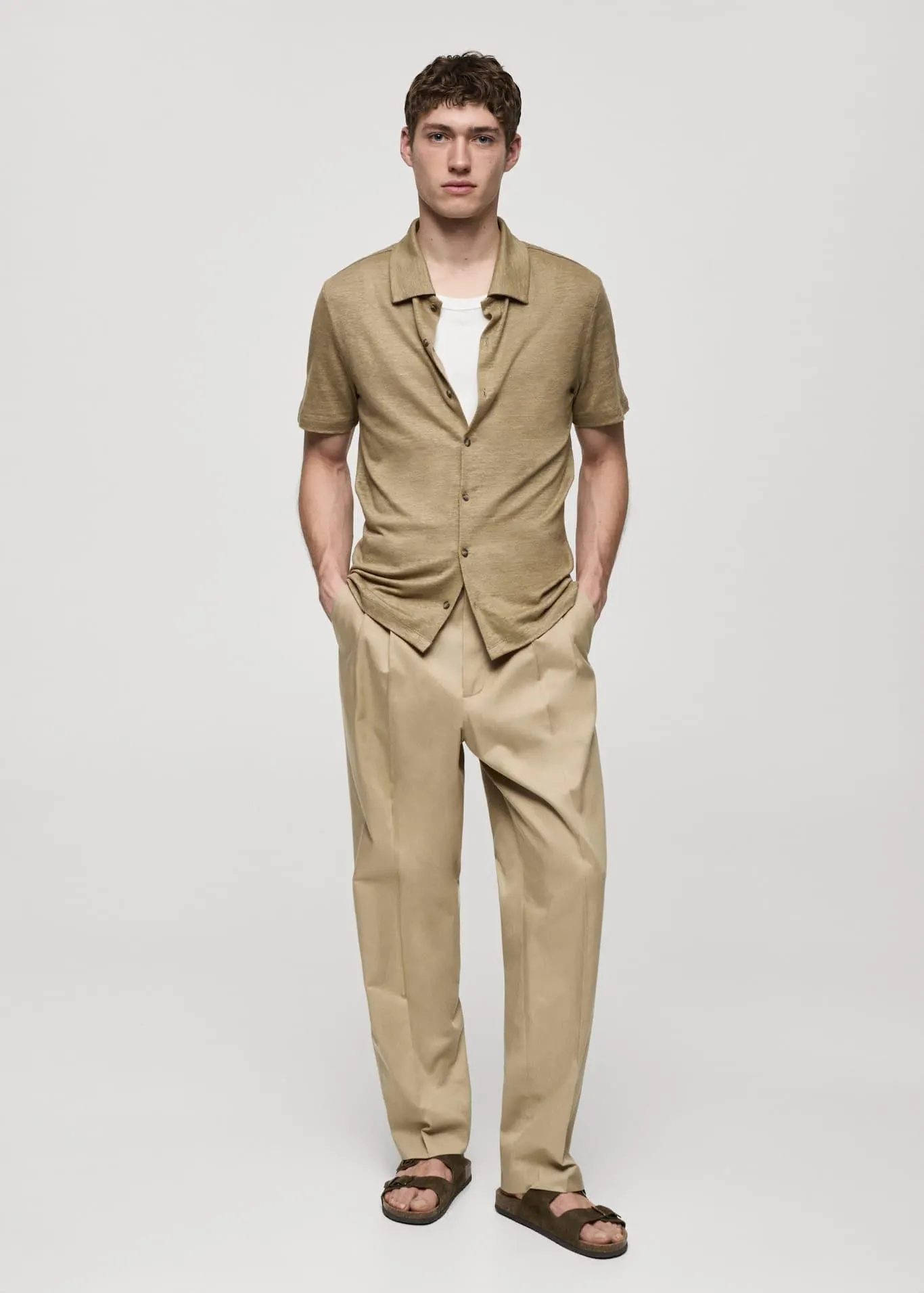 100% linen buttoned polo shirt